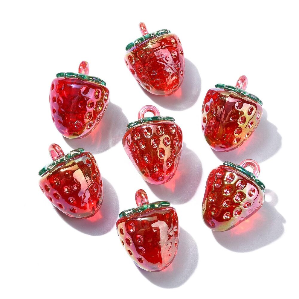 9361 30pcs Resin Strawberry Charms 3D Sweet Food Charms AB Color Red Berry